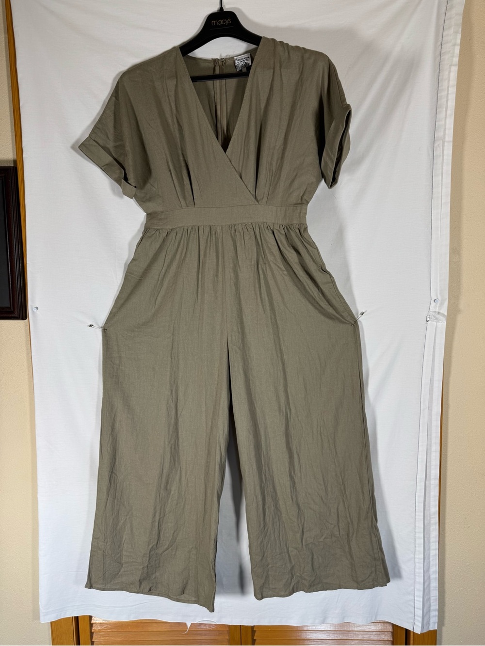Olive Wrap-Front Wide-Leg Jumpsuit - Picture 2 of 7